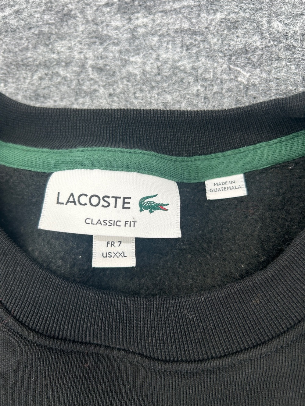 Lacoste Black Crewneck Sweatshirt with White Sleeve Tape Stripe Band Fleece XXL - Picture 2 of 13